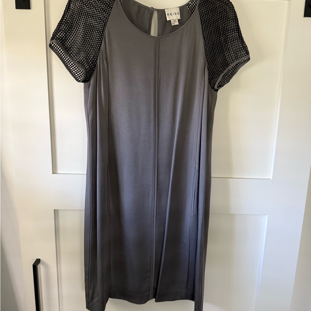 Reiss Charcoal Dress with Black Mesh Sleeves